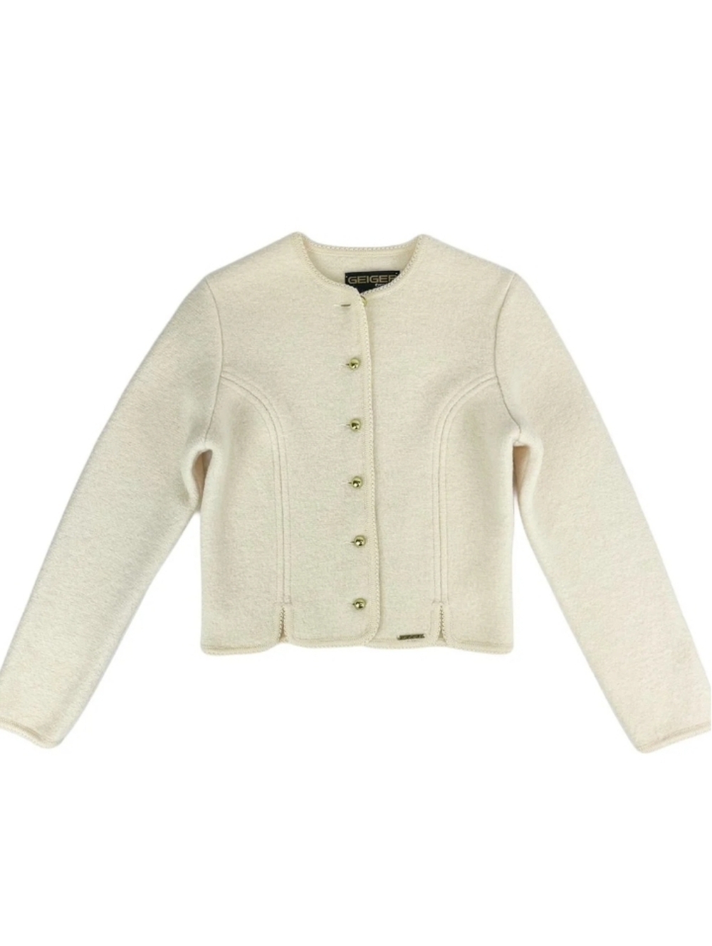 Geiger Cream Boiled Wool Button Front Cropped Jacket